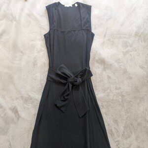 Vince | Black Midi Square-Neck Sleeveless Dress with Fabric Belt SZ: L